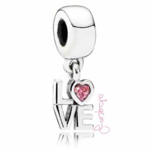 EUC Pandora 791253CZS Sterling Silver LOVE Dangle Bead w/ Salmon Zirconia Heart